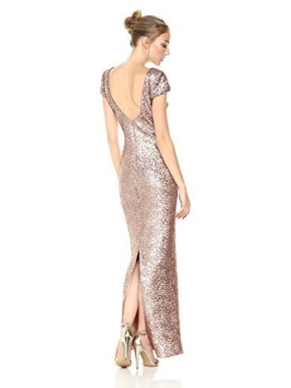 Dress the Population Rose Gold Sequin Full Length Cap Sleeve Dress size Small
